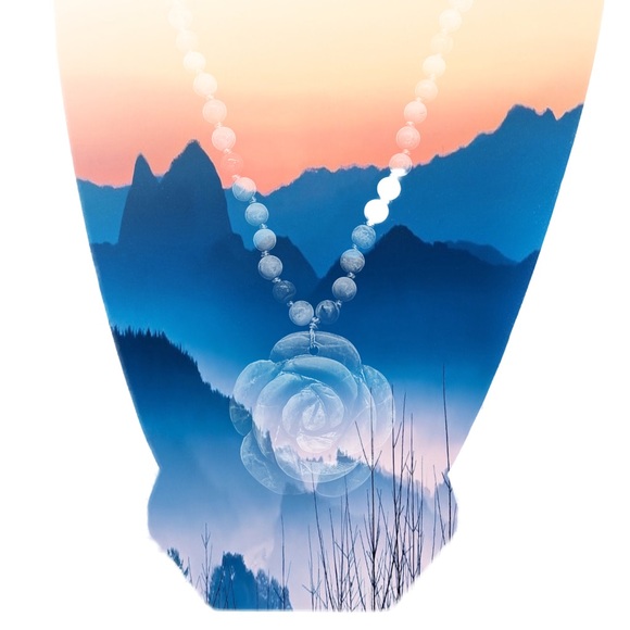 Colorful Amazonite Beaded Necklace w/a Carved Floral Amazonite Pendant - Picture 7 of 7